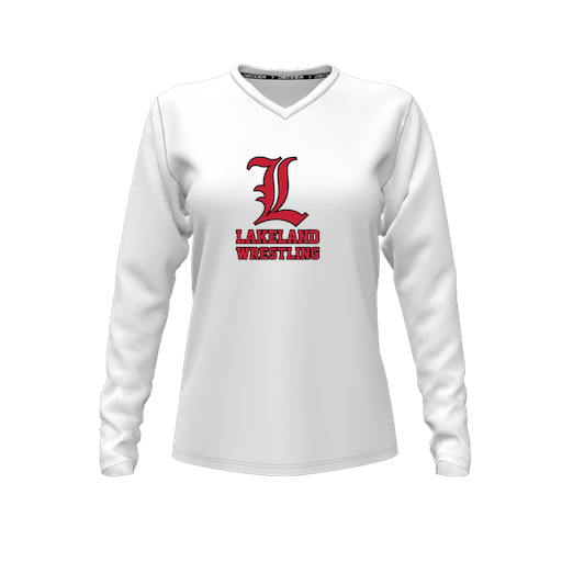 [FTLVCFWH-FYXS-LOGO3] Decker Comfort T-Shirt (Female Youth XS, White, V Neck, Logo 3, Long Sleeve)