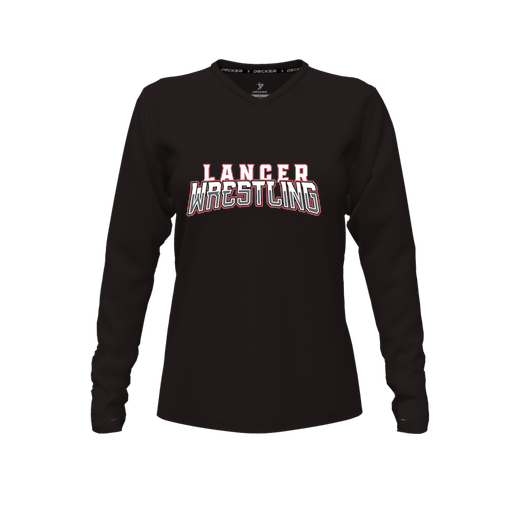 [CUS-DFW-TEES-CMF-VNK-LSL-BLK-FYXS-LOGO2] Decker Comfort T-Shirt (Female Youth XS, Black, V Neck, Logo 2, Long Sleeve)