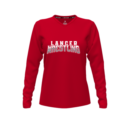 [FTLVCFRD-FYXS-LOGO2] Decker Comfort T-Shirt (Female Youth XS, Red, V Neck, Logo 2, Long Sleeve)