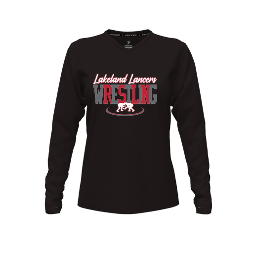 [CUS-DFW-TEES-PER-VNK-LSL-BLK-FYXS-LOGO1] Performance T-Shirt (Female Youth XS, Black, V Neck, Logo 1, Long Sleeve)