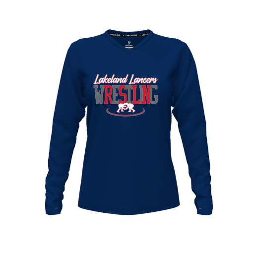 [CUS-DFW-TEES-PER-VNK-LSL-NVY-FYXS-LOGO1] Performance T-Shirt (Female Youth XS, Navy, V Neck, Logo 1, Long Sleeve)