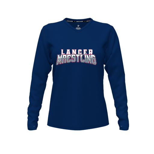 [FTLVPTNV-FYXS-LOGO2] Decker Performance T-Shirt (Female Youth XS, Navy, V Neck, Logo 2, Long Sleeve)