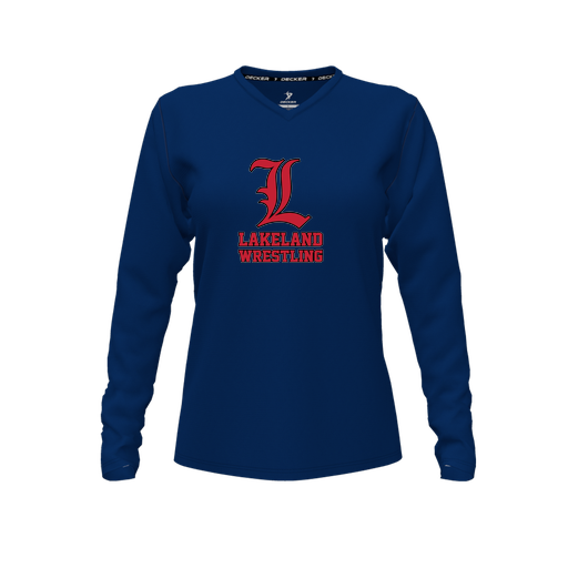 [CUS-DFW-TEES-PER-VNK-LSL-NVY-FYXS-LOGO3] Performance T-Shirt (Female Youth XS, Navy, V Neck, Logo 3, Long Sleeve)