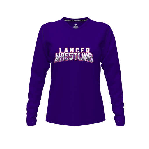 [CUS-DFW-TEES-PER-VNK-LSL-PUR-FYXS-LOGO2] Performance T-Shirt (Female Youth XS, Purple, V Neck, Logo 2, Long Sleeve)
